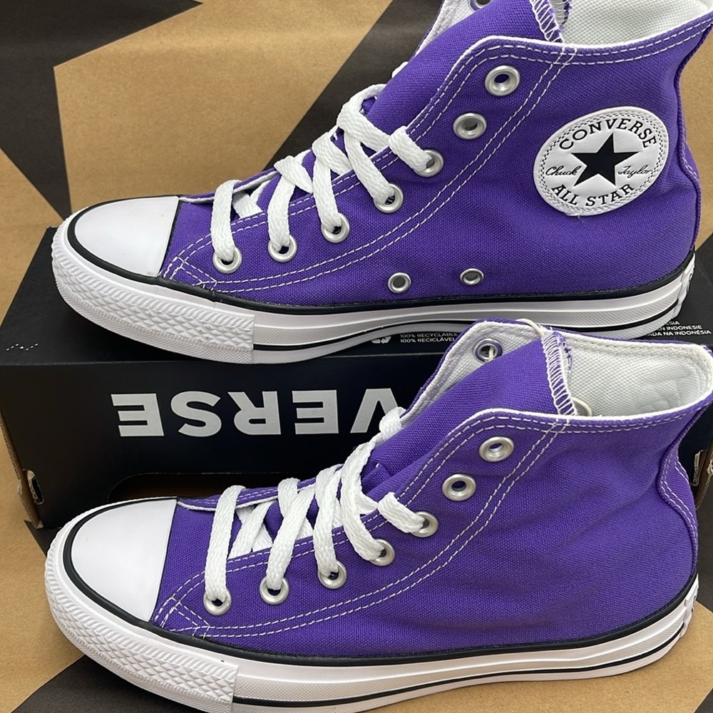 Converse WMNS All Star Purple Canvas Sneakers Hi Top Sneakers 137833F - Picture 4 of 16
